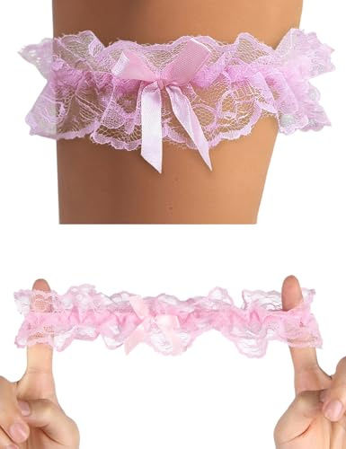 ohyeahlady Wedding Garters for Bride 2 Piece Sexy Floral Lace Bridal Garters Stretch Garter Thigh Leg Ring Belt with Bow for Women Girls Cosplay Prom Party