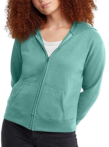 Hanes Hoodie, EcoSmart Fleece Full, Zip-up Hooded Sweatshirt for Women, Spanish Moss, Medium