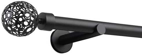 Deco-Raum Gardinenstange nach Maß 25mm Wandträger Endstück Kugel Schwarz-matt auf Maß gefertigt ohne Ringe 440 cm, geteilt