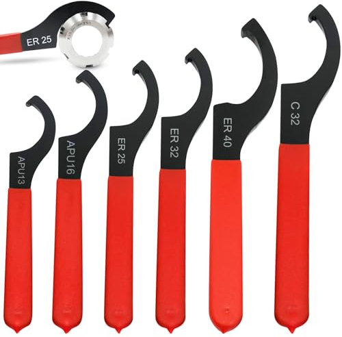 BAIFULAI Set di 6 chiavi a gancio, 6 misure, chiave a forma di C con manico antiscivolo per macchine da incisione, aste di prolunga del motore mandrino