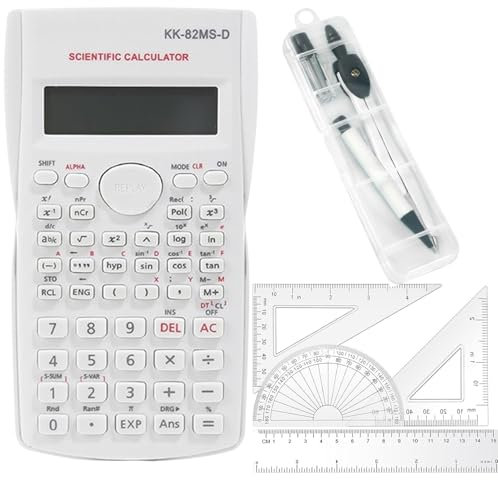 Scientific Calculators Protractor and Compass - Protractor and Compass for Geometry with Rulers and Two Set Squares and Scientific Calculators,240 Functions 2 Line 10+2 Digits,Desk Math for School