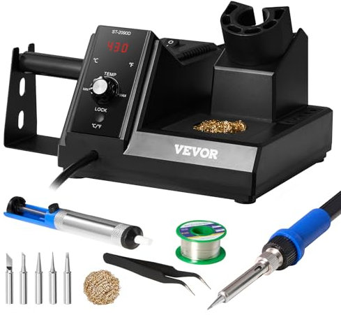 VEVOR Kit de Estación de Soldadura con Pantalla Digital de 80 W con 5 Puntas de Soldadura, Succionador de Soldadura, Limpiador de Puntas, Modo de Espera y Suspensión Automáticos, 215 x 150 x 220 mm