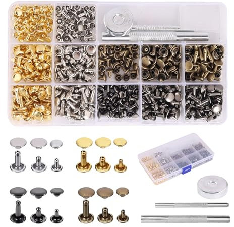 COEKI 240 Stück Nieten Set für Leder mit Fixing Werkzeug Aufbewahrungsbox für DIY Lederhandwerk Reparaturen Dekoration 4 Farben