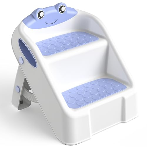 Taburete Plegable de Escalon Infantil, Escalera de 2 peldaños para niños, Taburete Lavabo Baño Niños, Asiento de Entrenamiento para Inodoro, multifunción, Ajustable en Altura