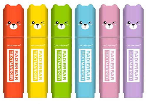 LVZONGXIN 6-er Radierbarer Textmarker, Leuchtend Löschbarer Textmarker mit 6 verschiedenen Farben, Bibel Highlighter, Markerstifte Set für Kinder Erwachsene Studenten Schule Büromaterial