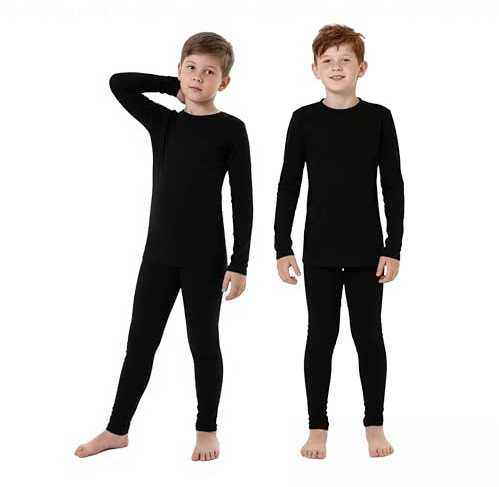 Florvae Thermal Underwear Children's Fleece Ski Underwear Boys [Quick Drying & Breathable] Functional Underwear Boys Football Sports Thermal Underwear, black, 22/110-120 cm
