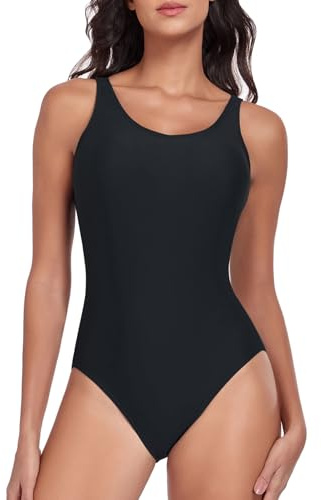 Deriwone Womens Swimming Costumes Athletic One Piece Swimsuit Adjustable Swimwear Padded Bathing Suits M,Black