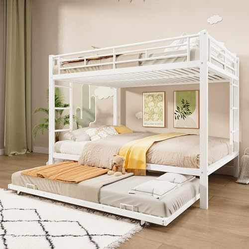 Huayz Letto a castello da 140 x 200 cm, telaio in ferro con griglie laterali e scala di sicurezza, compatibile con letto estraibile, per cameretta dei bambini o camera da letto per adulti, senza