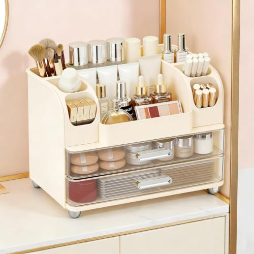 Organizador cosmético de maquillaje con cajones, caja de almacenamiento de cosméticos de plástico