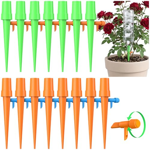 Riego automático para interiores, juego de 15 sistemas de riego de 20,5 mm a 28 mm para jardín, balcón y plantas de interior. Ideal para vacaciones y ahorro de tiempo (Naranja Coral y Verde)
