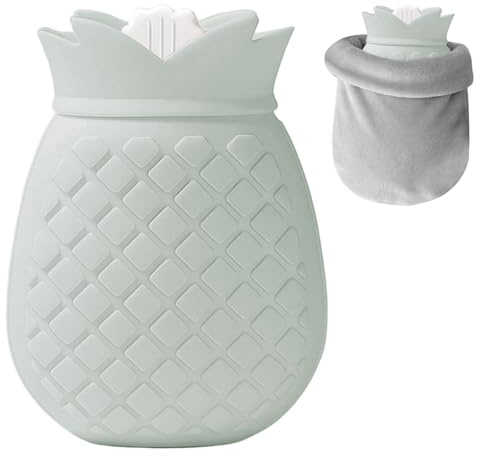Mini botella de agua caliente con tapa, mini botella de agua caliente, 350 ml pequeña con funda suave extraíble y lavable para aliviar el dolor de espalda, gris-verde, pequeña
