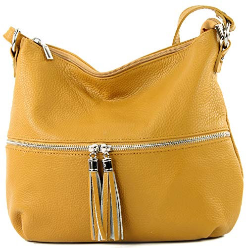 modamoda de T159 Damen Leder Umhängetasche Schultertasche Medium handmade in Italy, Farbe:Senfgelb