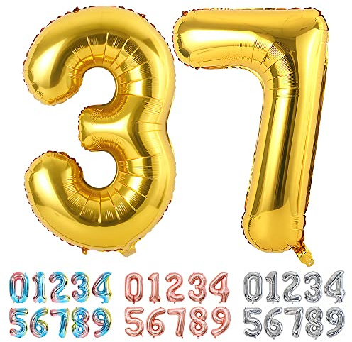 Ponmoo Foil Balloon Number 37/73 Gold, Giant Numbers 0 1 2 3 4 5 6 7 8 9 10-19 20-29 30-39 40-49 50-60-70-80-90-100, Large Balloons for Wedding Anniversary Birthday Party Decoration