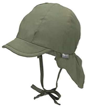 Sterntaler Schirmmütze Nacken - Unisex Baby- und Kinder Mütze mit Nackenschutz und einsteckbaren Ohrenklappen - UV-Schutz 50+ Sommermütze zum Binden - Popeline (Bio) Kopfbedeckung - mattgrün, Größe 43