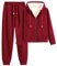 amropi Trainingsanzug Damen Winterjacke Kapuzenpullover und Jogginghose Warm VliesJogginganzug (Rot,L)