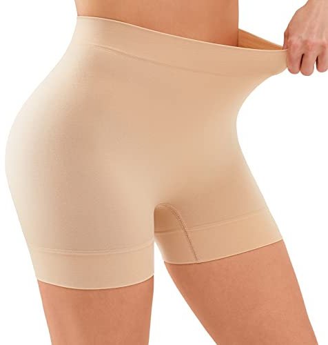 YADIFEN Radlerhose Damen Kurze Hose Damen Shorts Leggings,sehr kurz Shorts Damen,Unter Kleid Rock Anti Scheuern Bequem hohe Taille Boxershorts Hotpants,1er Beige,S