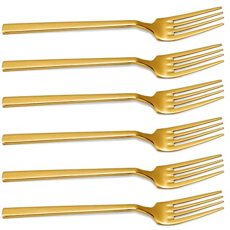 CAMRI Gold Forks Set of 6 – Golden Dinner Fork Stainless Steel, Gold Mirror Finishing, Gold Cutlery Sets for Home, Kitchen & Restaurant 20.32 cm / 8 in (C62 G - 6 Pcs)