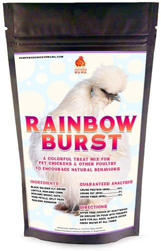 Pampered Chicken Mama Omega-Rich Rainbow Burst Chicken Treats for Hens with Black Soldier Fly Larvae for Chickens, Dried Mealworms for Birds, Grubs for Chicken Feed, (4 pounds)