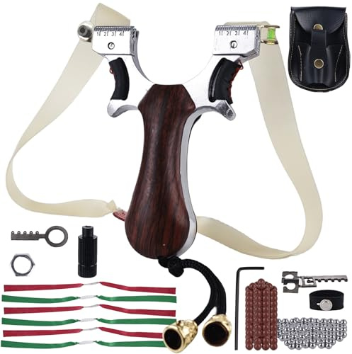 Steinschleuder Schleuder Zwille Set, Professionelle Holz Jagdslingshot Schleuder mit Gummibändern 100 Stahlkugeln 100 Tonkugeln Montageanleitung Zwille Katapult für Erwachsene Outdoor Sport Jagd