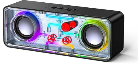 JAMELO Portable Bluetooth Speaker, Wireless Speaker with Transparent Mecha Design, Cool Streaming Light, TWS Stereo Sound, TF Card, AUX, Outdoor Musicbox for Party Camping Beach Travel Hiking (Black)