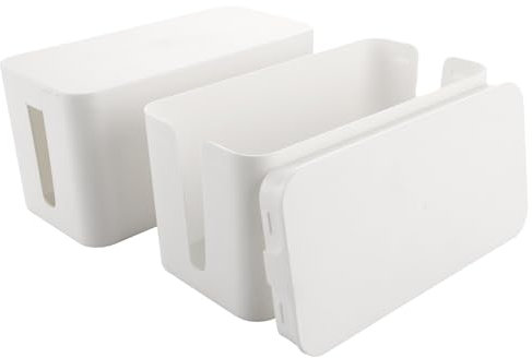 YAYODS 2 Stück Kabelbox Weiß Klein - 23,7 x 11,7 x 12cm Kabelmanagement Box - Cable Box Steckdosenbox - Cable Management Box Kunststoff - Cable Organizer Box für Kabel, Ladekabel, Adapter