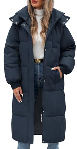 RITOSTA Manteau Femme Hiver Longue Doudoune Chaud Veste Matelassée Blouson Zippé Manteaux à Capuche Parka Long Jacket Casual Outercoat avec Poches(Marine,M)