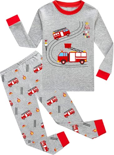 Little Hand Kinder Jungen Schlafanzüge Langarm Herbst Winter Pyjama Set Feuerwehrauto Nachtwäsche 1 2 Jahre