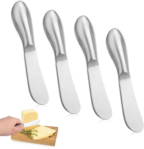 SKENGWEL 4 Stück Buttermesser, Edelstahl Buttermesser Klein Edelstahl Brotzeitmesser Set Kleine Brot Creme Messer Marmeladenmesser und Butter-Käse-Spatel für Sahne und Käse(13.5 cm x 2.5CM)