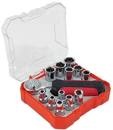 13 Piezas Carraca Pequeña, Compacto y Portátil, Eficaz, Llave Carraca, Juego de Herramientas para Reparación de Automóviles, 1/4 Juego Maletin Carraca, para Quitar Tornillos (1)