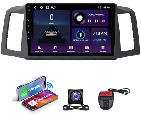 ZCBZBy Radio estéreo automóvil de 9 pulgadas y 2 DIN Android 13, reproductor de radio J-eep Grand Cherokee 2004-2007, navegación GPS CarPlay inalámbrico 4G integrado, DSP, FM, RDS, DAB+, radio BT 5.0,