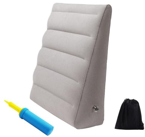 Nicear Adult Inflatable Wedge Pillow Portable Travel Bed Wedge with Adjustable Support Lightweight Back Pillow for Sleeping, Sitting Reading Leg Raise Pad (Gray)
