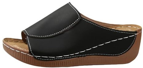 Wedge Sandals Women's Platform Slippers High Heel Platform Mules Orthopaedic Slipers Lightweight Comfortable Slippers Outdoor Slides Sandals Soft Sole Flip Flops Peeptoe Sandals, black, 10 UK