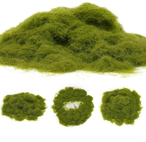 FACULX Polvo de hierba artificial de nylon 30g verde 5mm hierba estática para modelo ferroviario paisaje diorama HO escala paisaje decoración