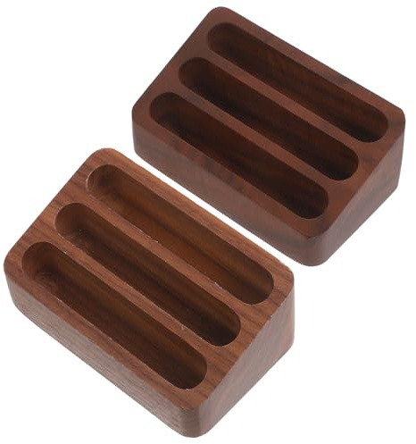 AUTSUPPL Lot De 2 Porte-Cartes De Visite En Bois De Noyer Présentoir De Bureau À 3 Emplacements Organisateur Compact Pour Cartes De Visite Maison Bureau Et Table