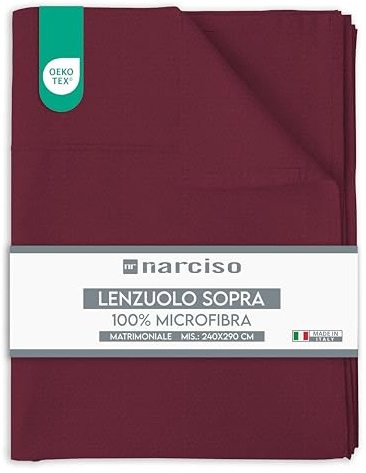 NARCISO Bettlaken Ohne Gummizug 240x290 cm aus Mikrofaser, Betttuch Ohne Gummizug Einfarbiges, Geprägtes Muster, Atmungsaktives und Hypoallergenes Laken, Made in Italy (2P, Bordeaux)