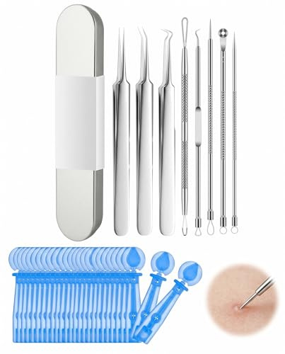 KAHZOR 58 Piezas Set de Herramientas para Eliminar Puntos Negros y Espinillas, Extractor de Acné con Lanzetas de Acero Inoxidable para Milias, Granos e Imperfecciones, Blackhead Remover