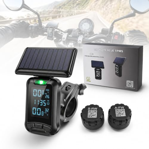 MOMAN TPMS Moto Solar Sistema Monitorización Presión Neumáticos 2 Sensores | Sensor presión neumáticos moto solar, control mediante app, resistente IP67, alarma temperatura, motociclistas