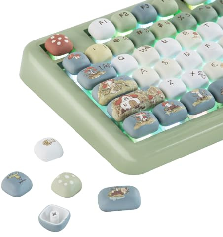 KiiBOOM Keycap Set - Little Shroom Pack, MOG Profile, 5-Side Dye-sub PBT | 137 Keys, MX-Style Compatible for Alice, 60%, 65%, 75%, TKL, 96%, Full Size, ANSI Layout Mechanical Keyboards (After Rain)
