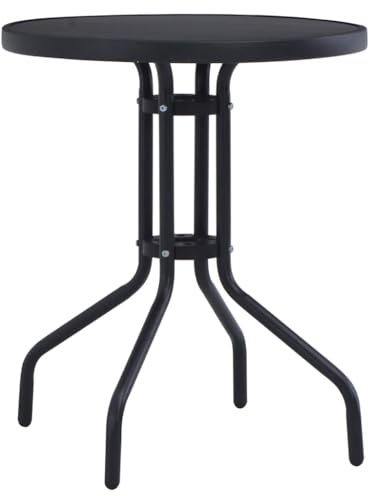 mzdioop Mesa de jardín negra de 80 cm de diámetro, estructura de acero y placa de cristal, resistente a la intemperie y estable para balcón, terraza, jardín de invierno, ideal para picnic, camping y