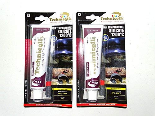 Hochtemperatur-Klebstoff, bis 1.200 °C, für Auspuff, Kamin, Ofen, Kollektor, 70 ml, 2 Tuben