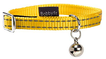 Bobby Safe - Collier pour Chat en Nylon coloré, Résistant, Anti-étouffement, Réfléchissant, Ajustable, Jaune - 30x1 CM