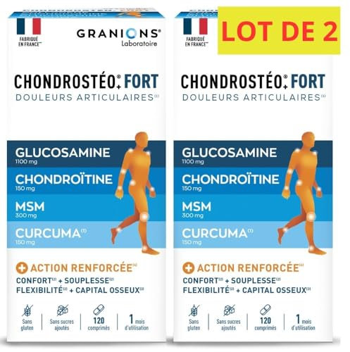 GRANIONS CHONDROSTEO + FORT ARTICULATIONS - Articulations - Glucosamine Chondroïtine, MSM, Harpagophytum, Vitamine D3 - Flexibilité, Mobilité - 120 Comprimés-Fabriqué en France lot de 2