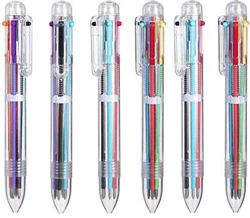 EEOYU 6 Pack Multicolor Pens 0.5mm 6-in-1 Retractable Ballpoint Pens 6 Colors Transparent Barrel Ballpoint Pen for Office School Supplies Students Children Gift