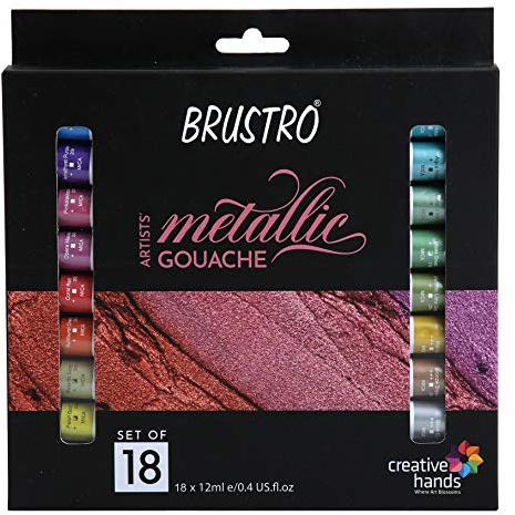 BRUSTRO Artists metallisk gouache, set med 18 – 12 ml
