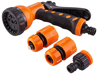 MIVOS Garten Handbrause Sprühpistole für Gartenschlauch - Multifunktion Bewässerungsset mit Anschlüssen - 4 Stück - Gartenbrause mit 7 Einstellbare Wasserstrahlformen