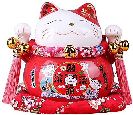 XIGUI - Maneki Neko Lucky Cat Piggy Bank 6 Inch | Japanese Lucky Cat with Two Bells Money Box/Gift/Desk Decoration