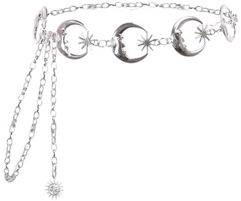 JKJF Soleil Etoile Lune Chaîne de taille Métal Ceinture Chaîne Mode Robe Ceinture Chaîne pour Femme Fille - Argent
