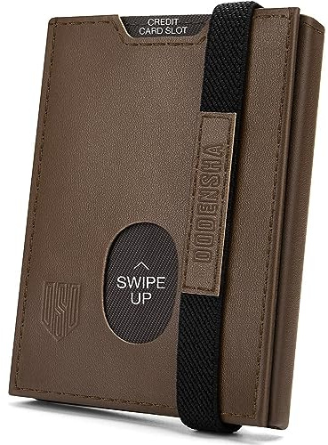 DODENSHA Carteras con Monedero, RFID Cartera Tarjetero, Regalo Billeteras para Hombre con Cremallera 7 Ranuras para Tarjetas, 1 Ranuras para ID, Banda Elástica