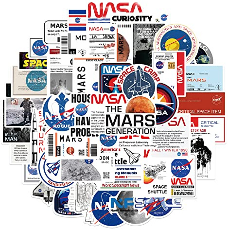 Lot de 50 autocollants NASA pour ordinateur portable, guitare, skateboard, ordinateur portable, voiture, moto, vélo, exporteur de l'espace, Galaxy, astronaute, aérospatial, enfants, adultes