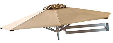 LBONG Wall Mounted Umbrella, Patio Parasol Wall Umbrella with Adjustable Pole Sun Canopy Umbrella Outdoor Garden Patio Sunshade (2.5m(8.2ft),Khaki)